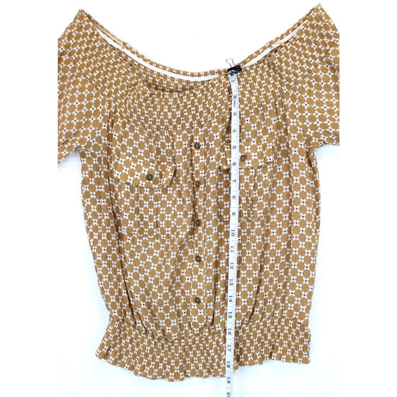 Sweet Wanderer Off Shoulder Top Floral Tan Short Slit Sleeve Women L Boho Chic - Picture 6 of 13